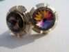 1950s rivoli multi color watermelon stone wrap around cufflinks - gold swirls