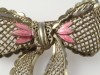 Huge vintage mesh enamel bow brooch 3 x 3 inch