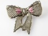 Huge vintage mesh enamel bow brooch 3 x 3 inch