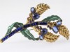 1940s statement enamel sapphire blue rhinestone huge brooch