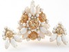 D & E stacked white glass filigree brooch earring set - immaculate