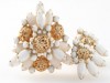 D & E stacked white glass filigree brooch earring set - immaculate