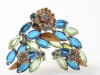 Blue and green navette floral brooch earrings - unsigned Alice Caviness