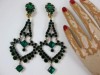 Extra long emerald czech rhinestone 5 inch earrings
