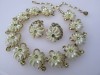 Incredible STAR 1950s plastic and rhinestone flower necklace earring set