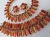 LISNER parure orange gold bronze thermoset necklace bracelet earring set