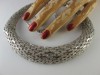 1970s textured silver tone vintage choker necklace 20 inches long- retro