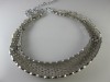 1970s textured silver tone vintage choker necklace 20 inches long- retro