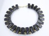 1980s statement plastic necklace black gold geometric