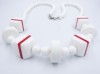 1960s vintage white red stripe plastic necklace