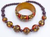 Vintage 1980s statement wooden necklace bangle set