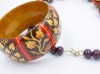 Vintage 1980s statement wooden necklace bangle set