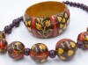 Vintage 1980s statement wooden necklace bangle set