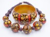 Vintage 1980s statement wooden necklace bangle set