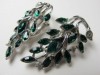 BOGOFF signed pretty vintage green rhinestone clip earrings