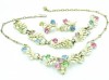 Vintage 1950s cream enamel pastel rhinestone jewelry set by Jewelcraft