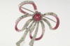 c1940s shabby pink rhinestone enamel vintage bow brooch