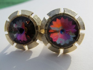 1950s rivoli multi color watermelon stone wrap around cufflinks - gold swirls