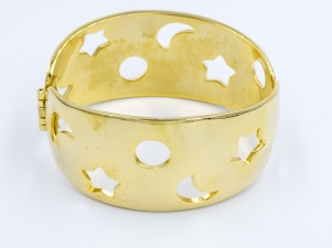 1980s big gold sun moon stars vintage clamper bracelet
