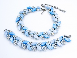 Lisner 1960s blue thermoset rhinestone necklace bracelet set