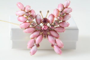 Juliana D&E incredible pink milk dichroic glass butterfly brooch pin
