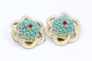Vintage 1960s big faux turquoise clip on earrings