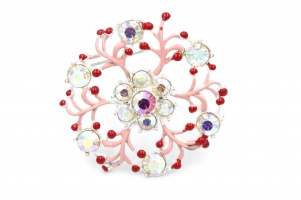 Vintage 1960s red pink enamel flower brooch