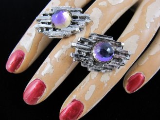 1960s retro silver tone gate with rivoli crystal cufflinks