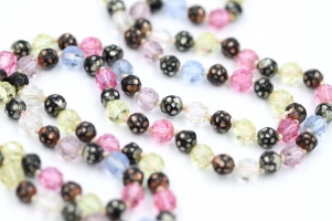 Vintage opera length 1940s glass bead necklace pastel colours