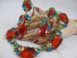 Huge statement coral glass pear necklace earring set