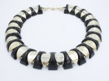 1980s statement plastic necklace black gold geometric