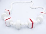 1960s vintage white red stripe plastic necklace