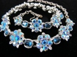 1960s blue and aurora borealis rhinestone necklace - Lisner