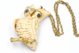 1970s large lucite wobbly eyes owl necklace signed Luke Razza