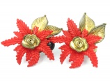 Vintage 1980s statement Poinsietta red flower clip on earrings