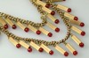 1950s french golden tube wired cherry red glass tassle necklace