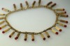 1950s french golden tube wired cherry red glass tassle necklace