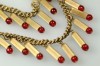 1950s french golden tube wired cherry red glass tassle necklace