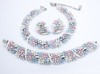 1950s blue white pink enamel LISNER parure necklace bracelet earrings
