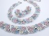 1950s blue white pink enamel LISNER parure necklace bracelet earrings