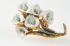 1940s pot metal shabby gilt enamel rhinestone calla lily brooch