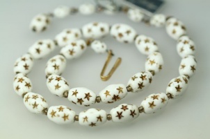 CASTLECLIFF white milk glass golden star vintage bridal necklace