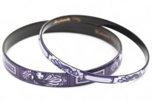 Vintage purple enamel peacock bird bangles x 2 Michaela Frey