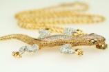 CHRISTIAN DIOR long vintage snake chain necklace lizzard brooch pendant