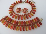 LISNER parure orange gold bronze thermoset necklace bracelet earring set