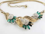 1950s Alfred Phillipe Crown Trifari emerald green baguette vintage necklace