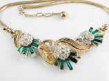 1950s Alfred Phillipe Crown Trifari emerald green baguette vintage necklace
